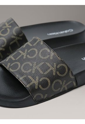 Sandalias Negras Con Estampado De Monograma Calvin Klein