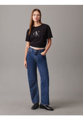 Camiseta Negra Holgada Con Monograma Calvin Klein
