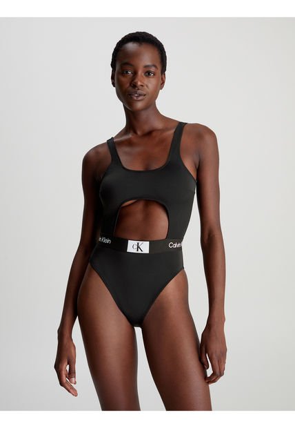 Traje Negro De Baño Con Abertura - CK96 Calvin Klein