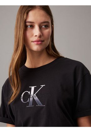 Camiseta Negra Holgada Con Monograma Calvin Klein