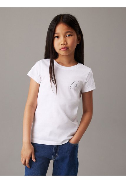 Camiseta Niña Blanca Slim Con Logo Calvin Klein