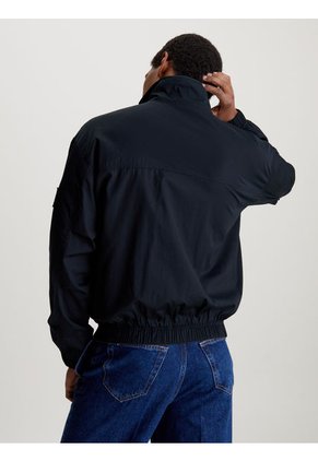 Rompe Viento Negro Relaxed De Algodón Con Cremallera Calvin Klein