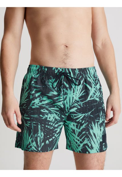 Traje Verde De Baño De Largo Medio Con Cordón - CK Print Calvin Klein