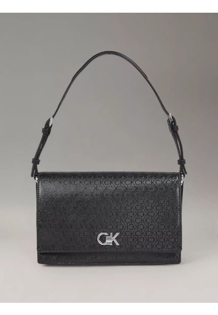 Bolso Negro De Hombro Elongated Con Monograma Calvin Klein