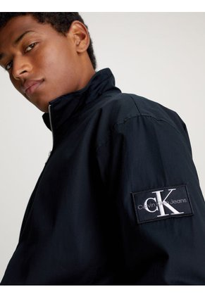 Rompe Viento Negro Relaxed De Algodón Con Cremallera Calvin Klein