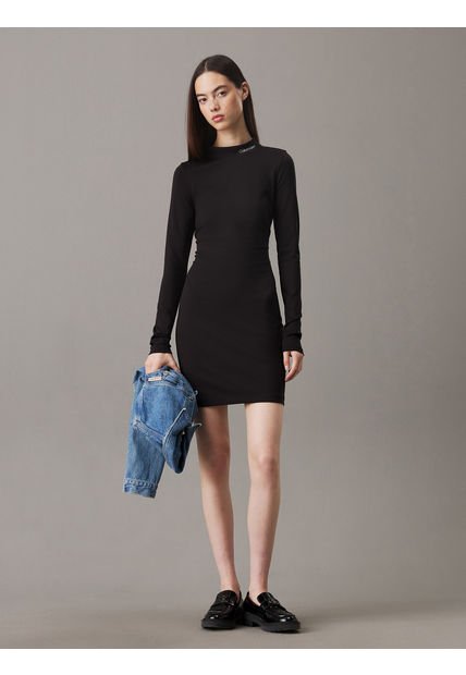 Vestido Negro De Manga Larga De Punto Milano Calvin Klein