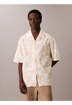 Camisa Beige Relaxed Con Monograma Calvin Klein