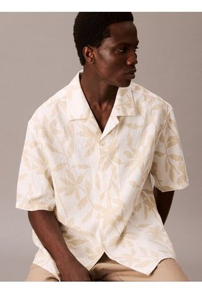 Camisa Beige Relaxed Con Monograma Calvin Klein