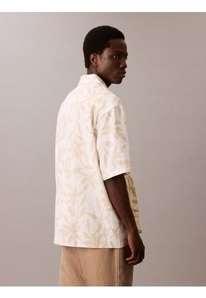 Camisa Beige Relaxed Con Monograma Calvin Klein