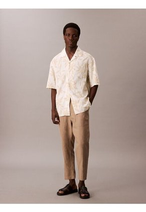 Camisa Beige Relaxed Con Monograma Calvin Klein