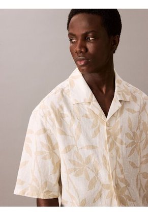 Camisa Beige Relaxed Con Monograma Calvin Klein