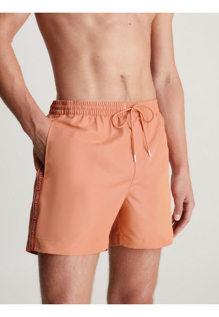 Bermuda De Baño Naranja De Largo Medio Con Cordón Calvin Klein