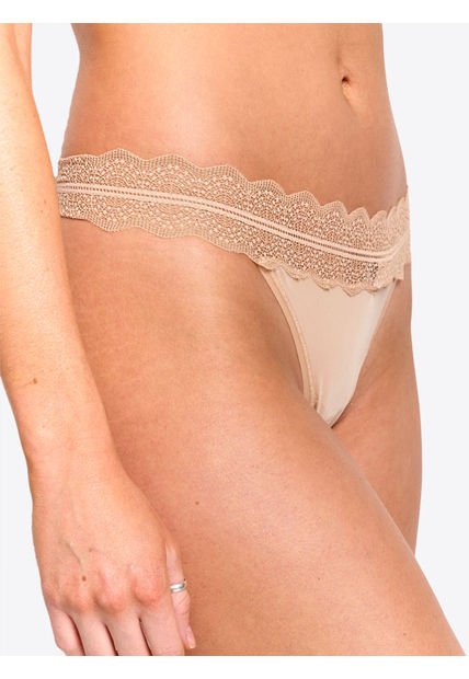 Pantie Beige En Microfibra Tipo Tanga Calvin Klein