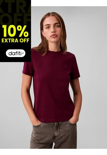 Camiseta Roja De Algodón Con Logo De Archivo Calvin Klein