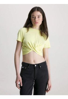 Camiseta Cropped Con Twist Mujer Amarillo Calvin Klein