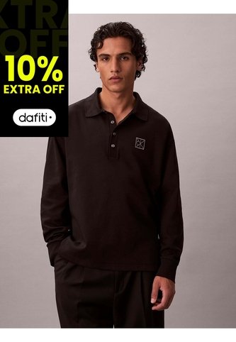 Polo Negro Manga Larga De Canalé Doble Cara Calvin Klein Calvin Klein