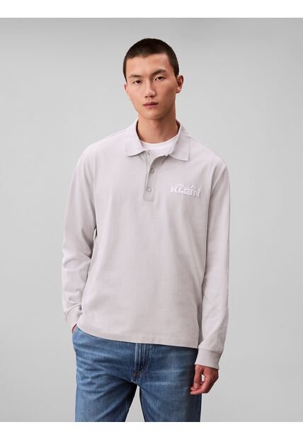Polo Gris De Manga Larga Con Tejido Sacos / Saco Tejido Grueso Aterciopelado Calvin Klein
