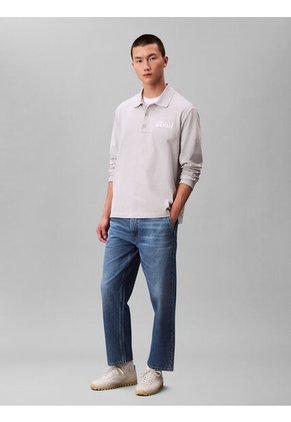 Polo Gris De Manga Larga Con Tejido Sacos / Saco Tejido Grueso Aterciopelado Calvin Klein