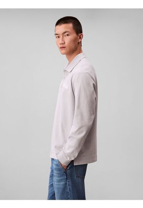 Polo Gris De Manga Larga Con Tejido Sacos / Saco Tejido Grueso Aterciopelado Calvin Klein