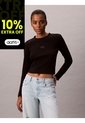 Camiseta Negra Manga Larga Ajustada Con Monograma Calvin Klein de Calvin Klein
