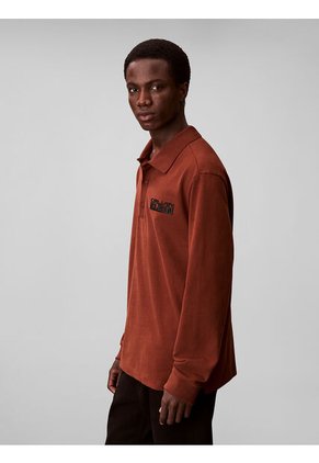Polo Café De Manga Larga Con Tejido Sacos / Saco Tejido Grueso Aterciopelado Calvin Klein