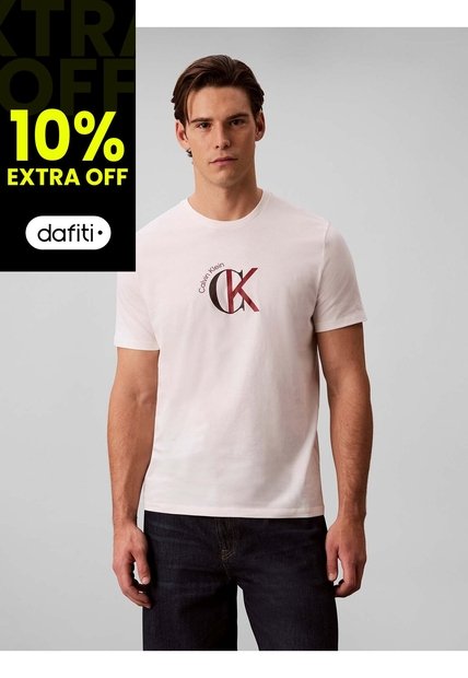 Camiseta Blanca Con Gráfico De Logo Calvin Klein