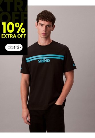 Camiseta Negra De Rayas Con Logo Calvin Klein Calvin Klein