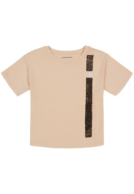 Camiseta Con Cuello Redondo Niña Beige Calvin Klein
