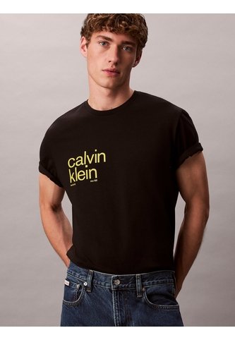 Camiseta Negra Con Logo Estampado En Alineado Derecho Calvin Klein Calvin Klein