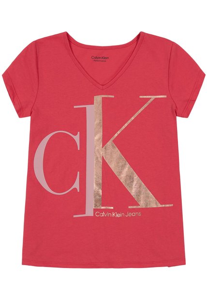 Camiseta Con Cuello V Niña Rojo Calvin Klein