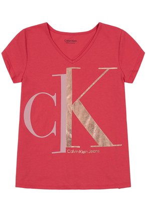 Camiseta Con Cuello V Niña Rojo Calvin Klein