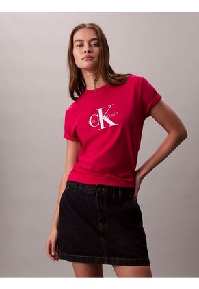 Camiseta Rosada Clásica Con Monograma Estampado Calvin Klein