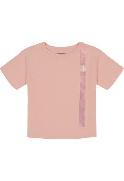 Camiseta Con Cuello Redondo Niña Rosado Calvin Klein