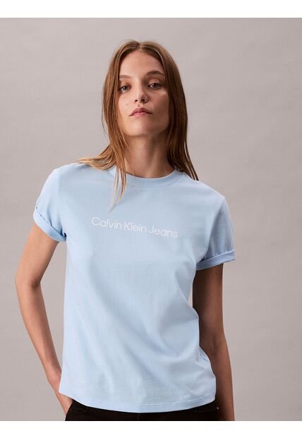 Camiseta Celeste Clásica Con Logo Estampado Calvin Klein