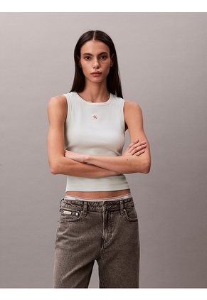 Camiseta Verde De Tirantes Acanalada Con Etiqueta De Monograma Calvin Klein