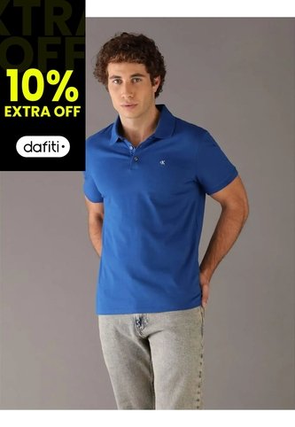Polo Azul Clásico Con Monograma Bordado Calvin Klein Calvin Klein