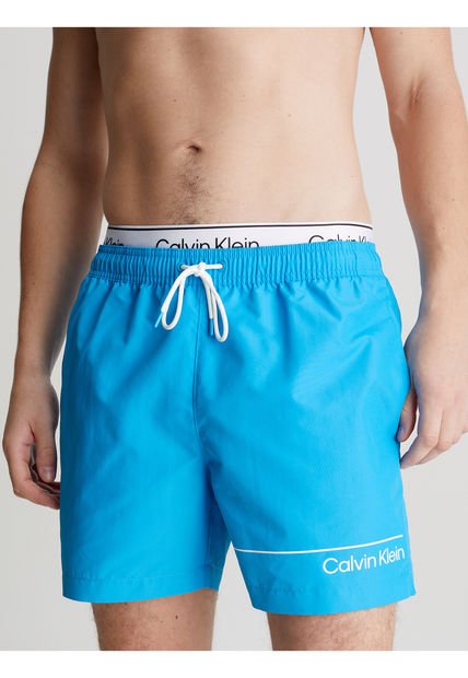 Bermuda De Baño Azul Corta Con Cinturilla Doble Calvin Klein