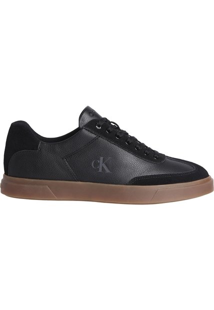 Tenis Negro De Perfil Bajo En Texturas Mixtas Calvin Klein