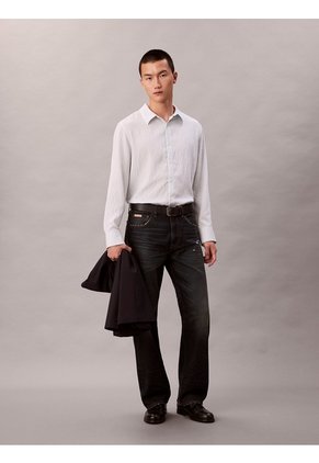 Camisa Blanca Cómoda De Manga Larga Con Estampado De Rayas Calvin Klein