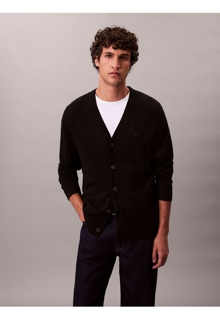 Cárdigan Negro Ligero De Manga Larga En Lana Merino Calvin Klein
