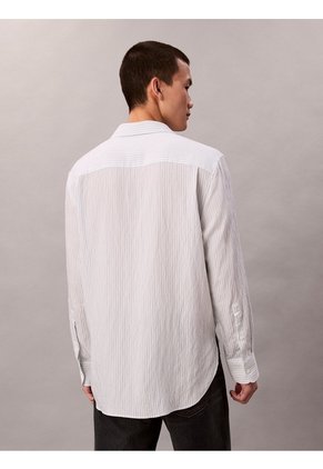 Camisa Blanca Cómoda De Manga Larga Con Estampado De Rayas Calvin Klein