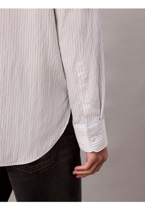 Camisa Blanca Cómoda De Manga Larga Con Estampado De Rayas Calvin Klein