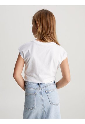 Camiseta Blanca Boxy Con Logo Aterciopelado Para Niña Calvin Klein