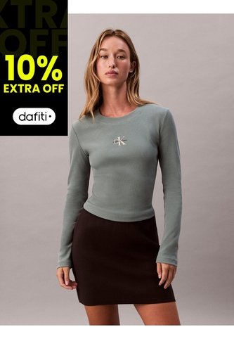 Camiseta Verde Manga Larga Ajustada Con Monograma Calvin Klein Calvin Klein
