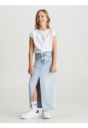 Camiseta Blanca Boxy Con Logo Aterciopelado Para Niña Calvin Klein