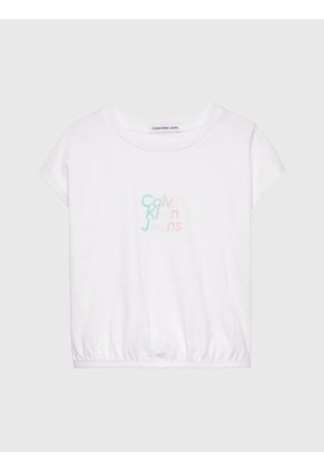 Camiseta Blanca Boxy Con Logo Aterciopelado Para Niña Calvin Klein