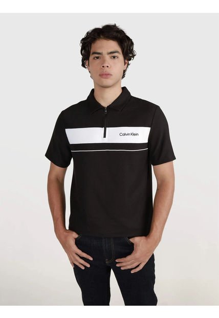 Polo Negro Standard Con Cremallera Calvin Klein