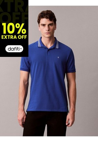 Polo Azul De Piqué Con Ribetes En Contraste Calvin Klein Calvin Klein
