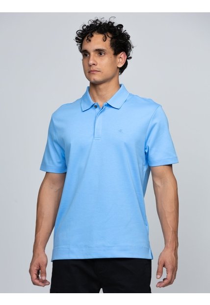 Polo Celeste De Algodón Interlock Calvin Klein