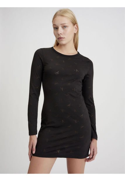 Vestido Negro Mini Con Estampado De Monograma Tonal Calvin Klein